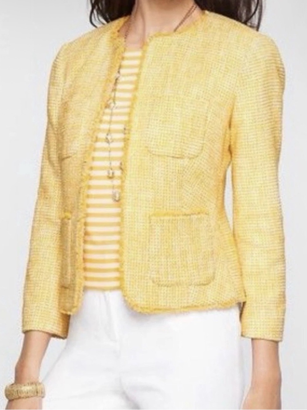 Talbots Yellow Tweed Blazer Jacket Size 4 Career Coat Business Casual